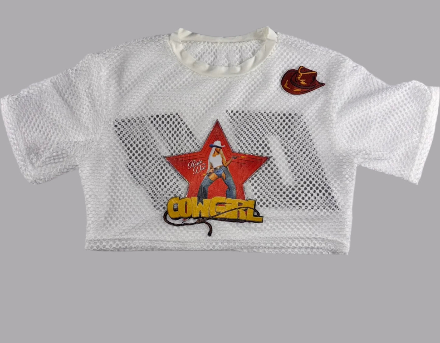 BEYONCÉ COWGIRL CARTER - RICH AND FAMOUS CROP TOP MESH NET T-SHIRT FOR WOMEN