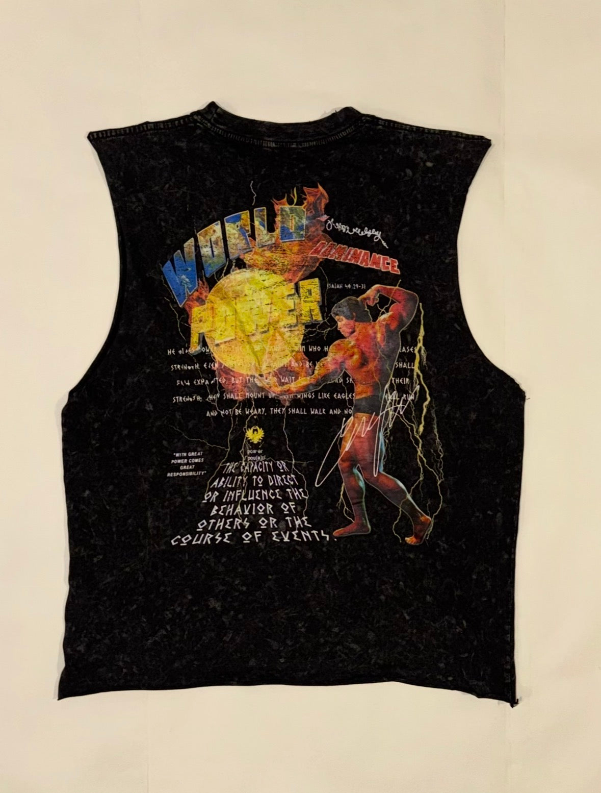 WORLD POWER- THE FREE NAVY GRAPHIC CUT OFF TEE SHIRT
